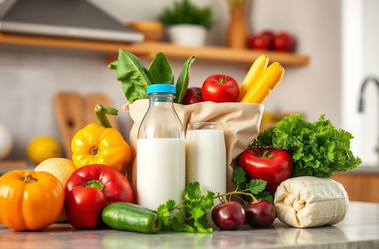 Fresh groceries on a kitchen counter